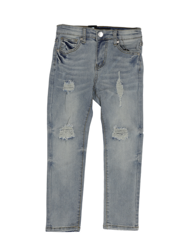 Kids Distressed Skinny Jeans - Blue Wash