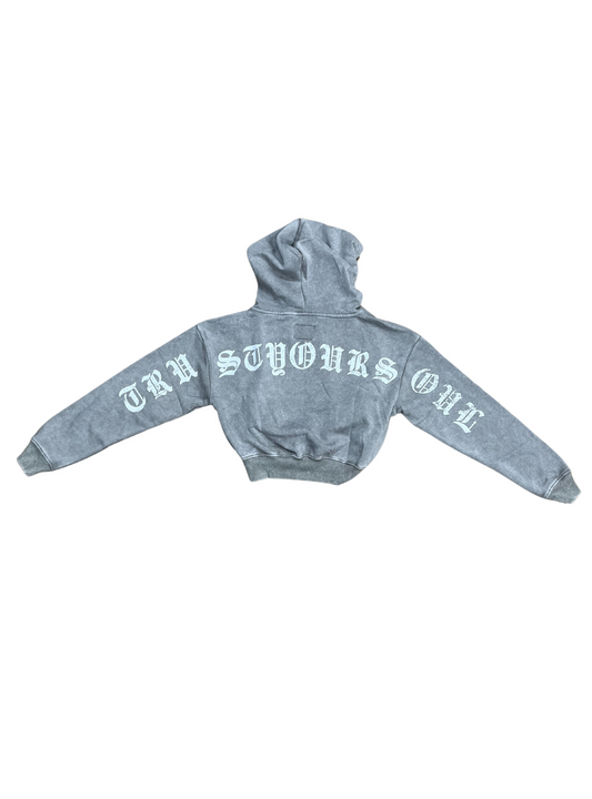 Red Fox Cropped Zip-Up Hoodie - Khaki