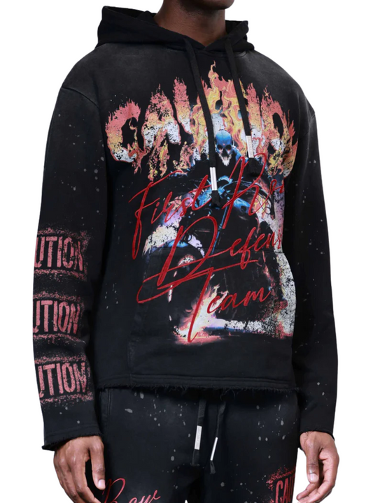 CAUTION NOT SO QUIET GHOST RIDER FLAMES HOODIE (FRF2494)