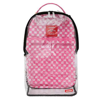 Pink check clear mouth backpack (B9703)
