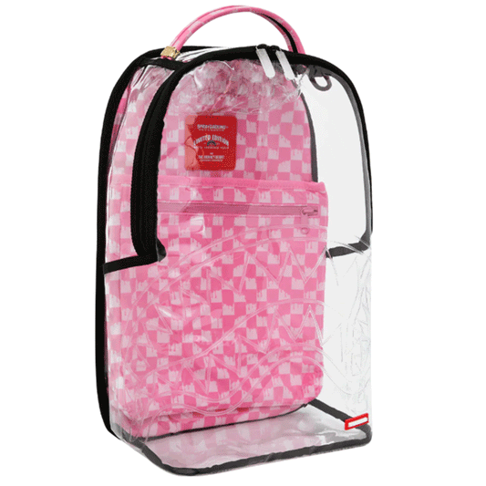Pink check clear mouth backpack (B9703)