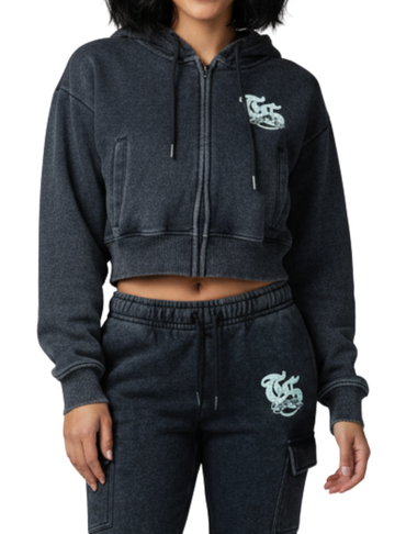 Red Fox Cropped Zip-Up Hoodie