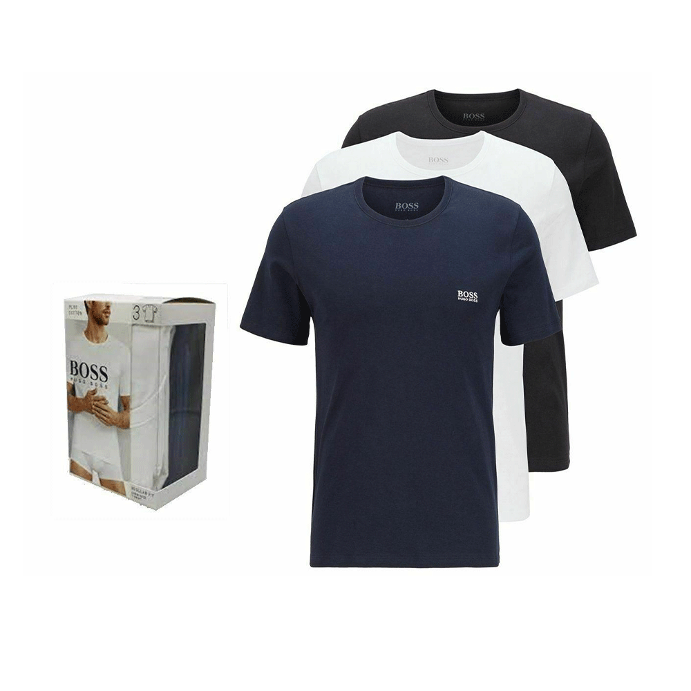 Regular Fit Charcoal/Navy/White Crew Neck T-Shirts (3 Pack)